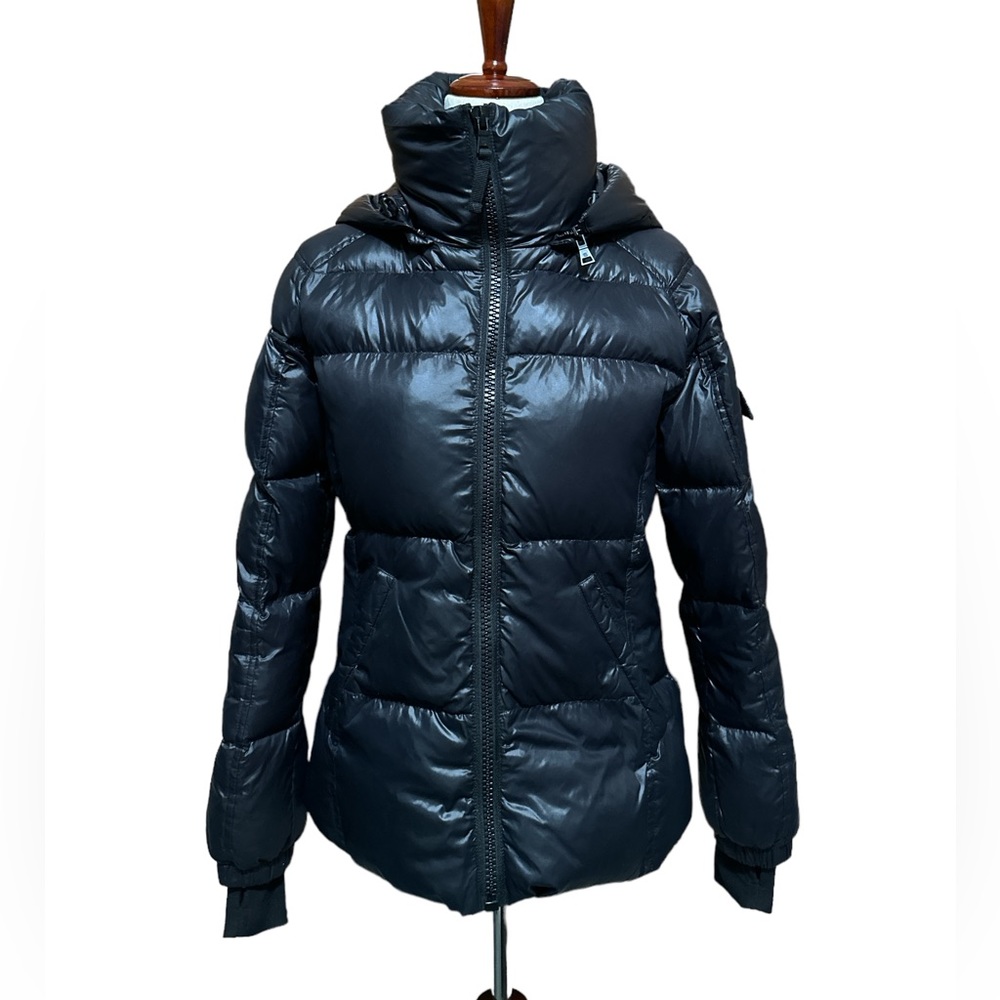 S13 New York Kylie Hooded Thumbhole-Cuff Down Puffer Coat in Black
